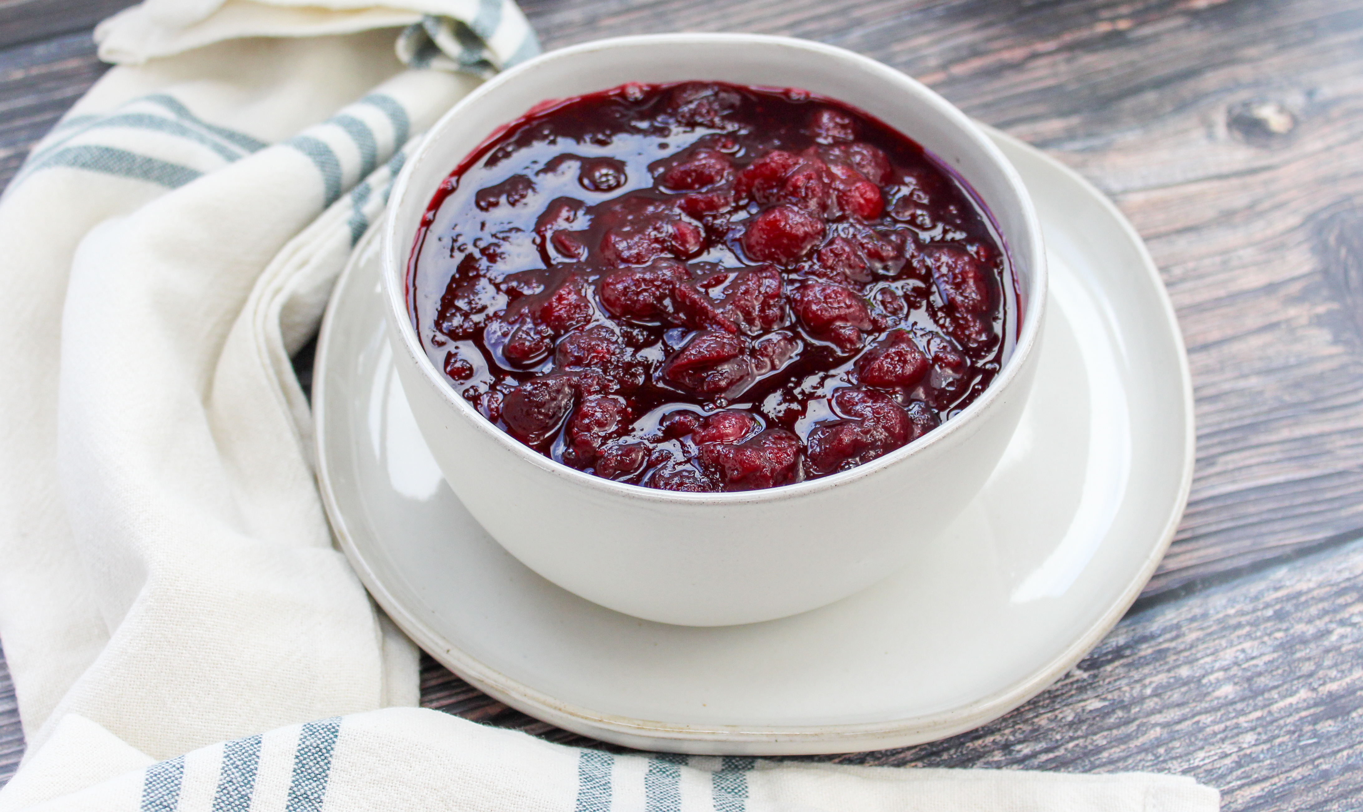 Cranberry sauce in a white bowl