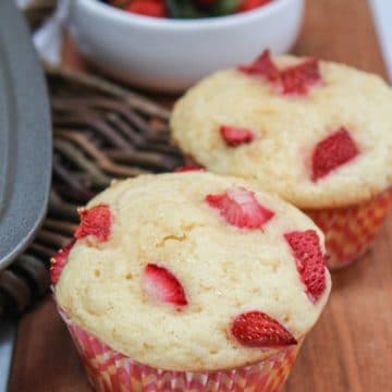 strawberries and cream muffins on serving board