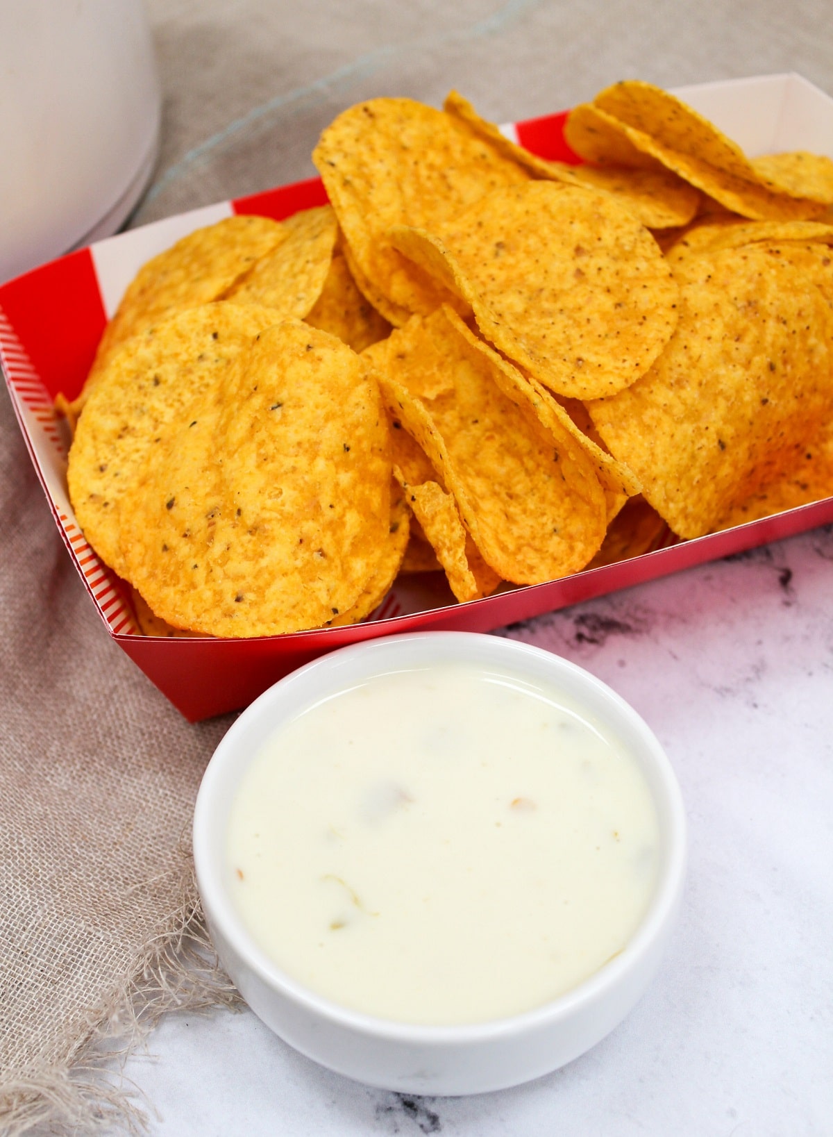 restaurant style queso dip with chips