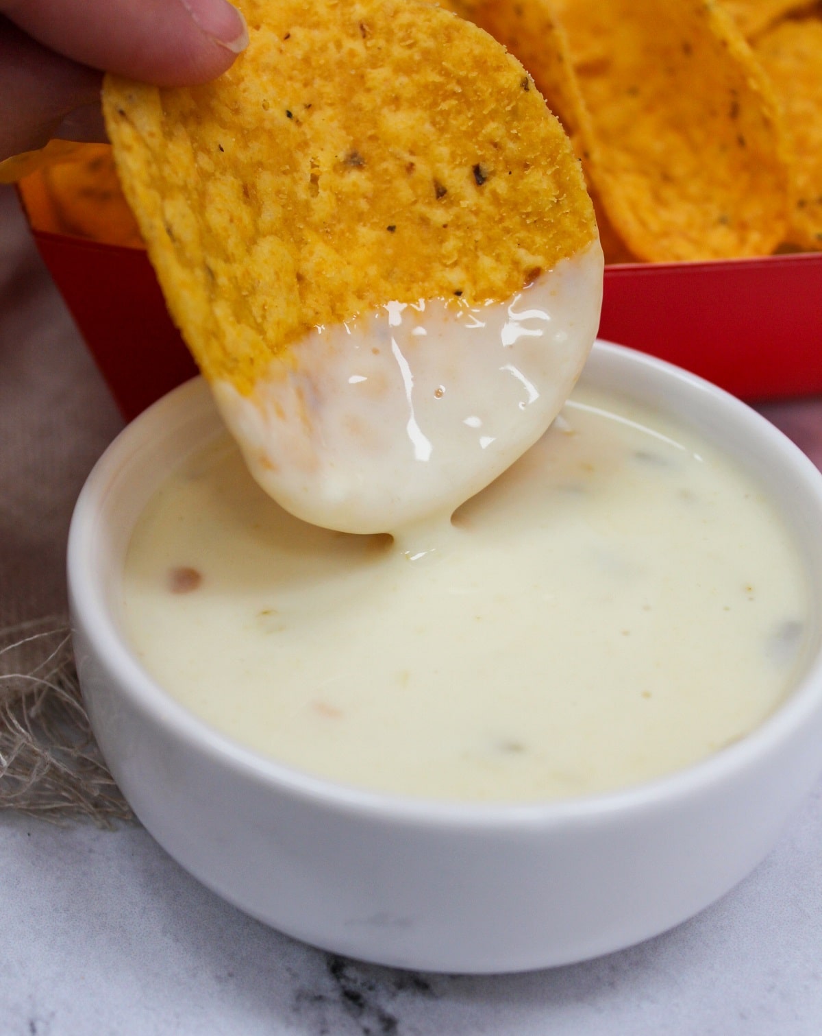 cheese dip on a chip