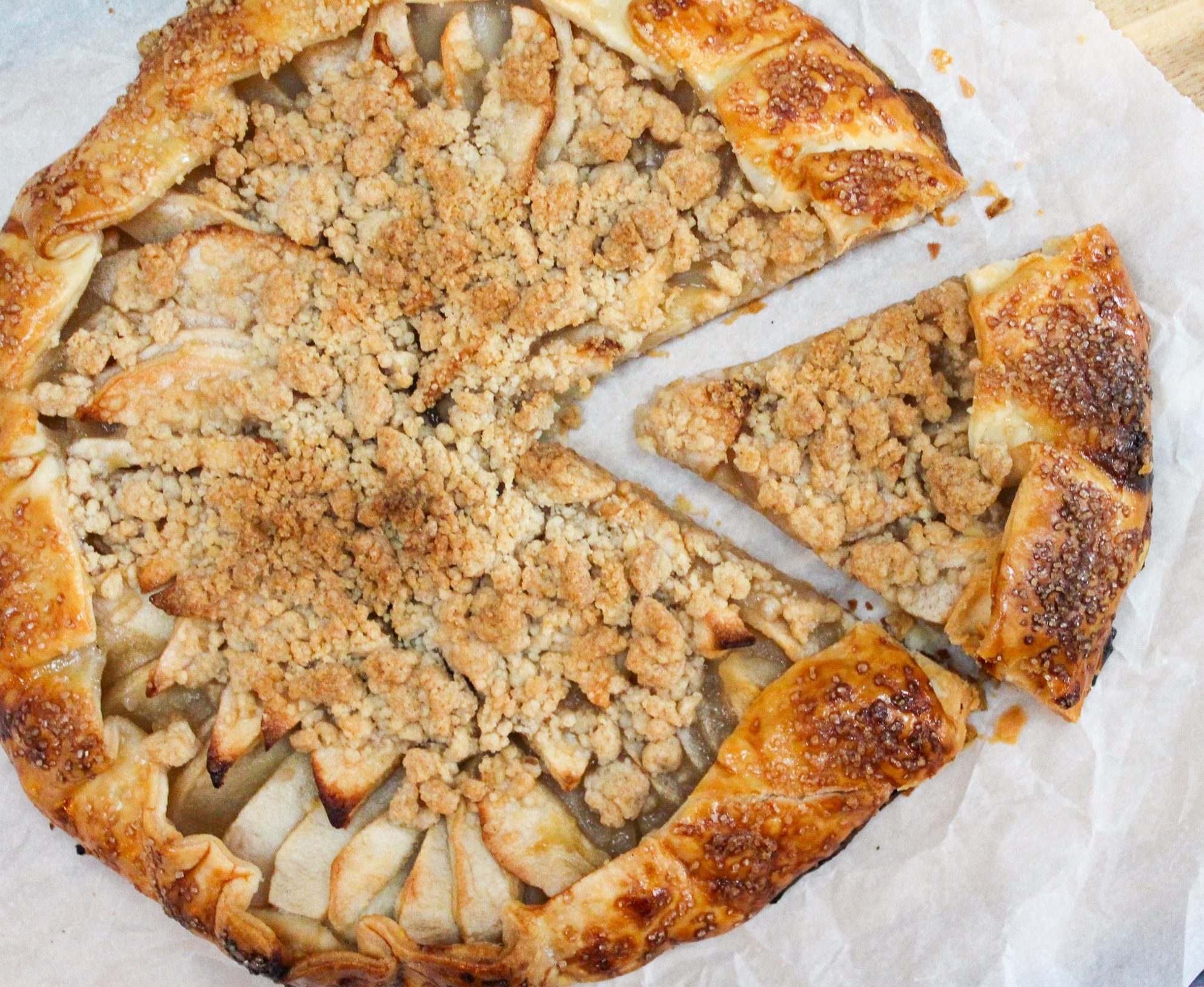 apple galette with a piece cut