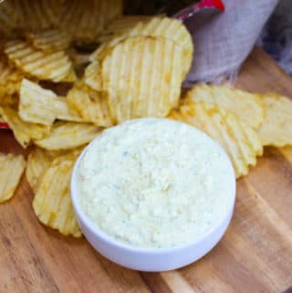 dip in a bowl with chips