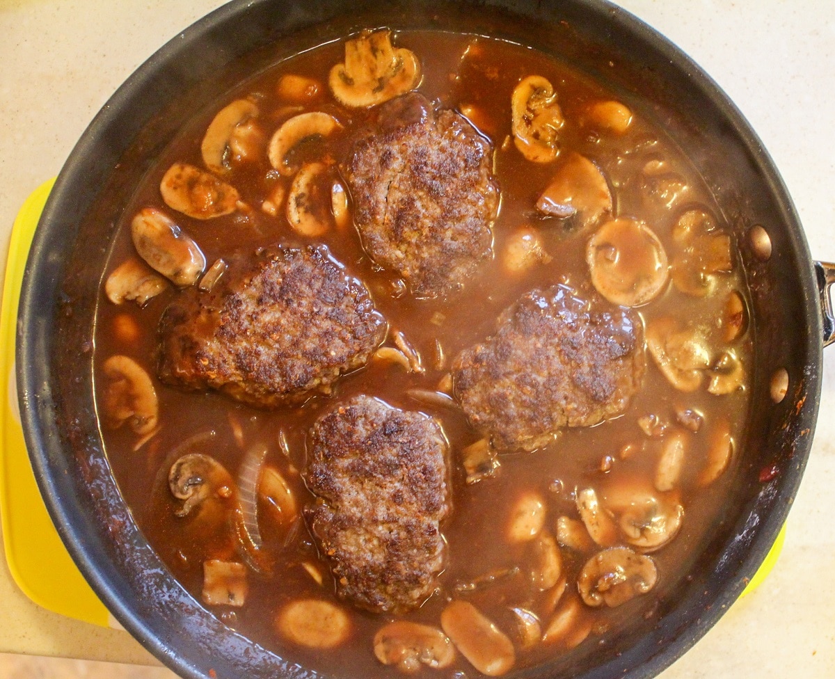 steaks added to mushroom sauce