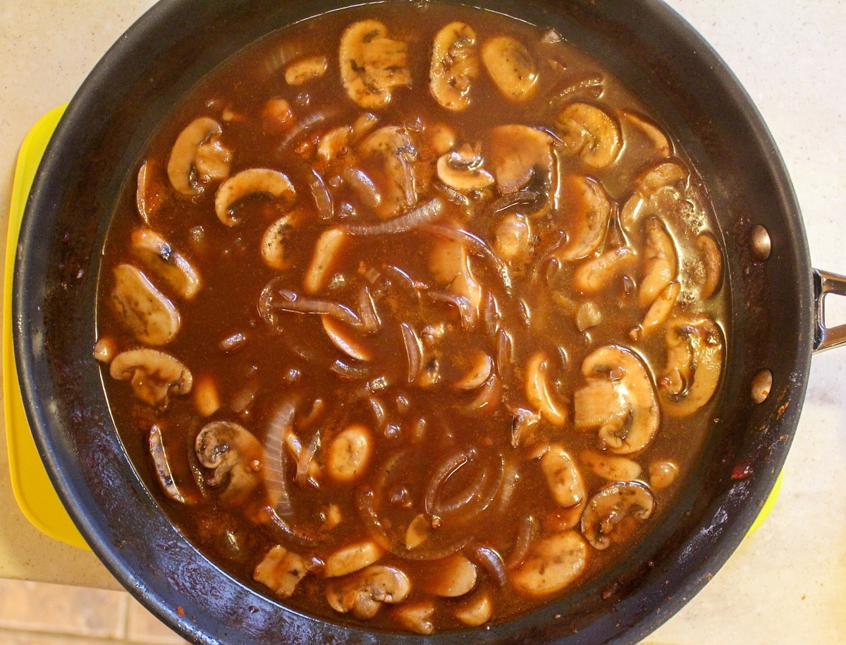mushrooms and onions cooking as a sauce