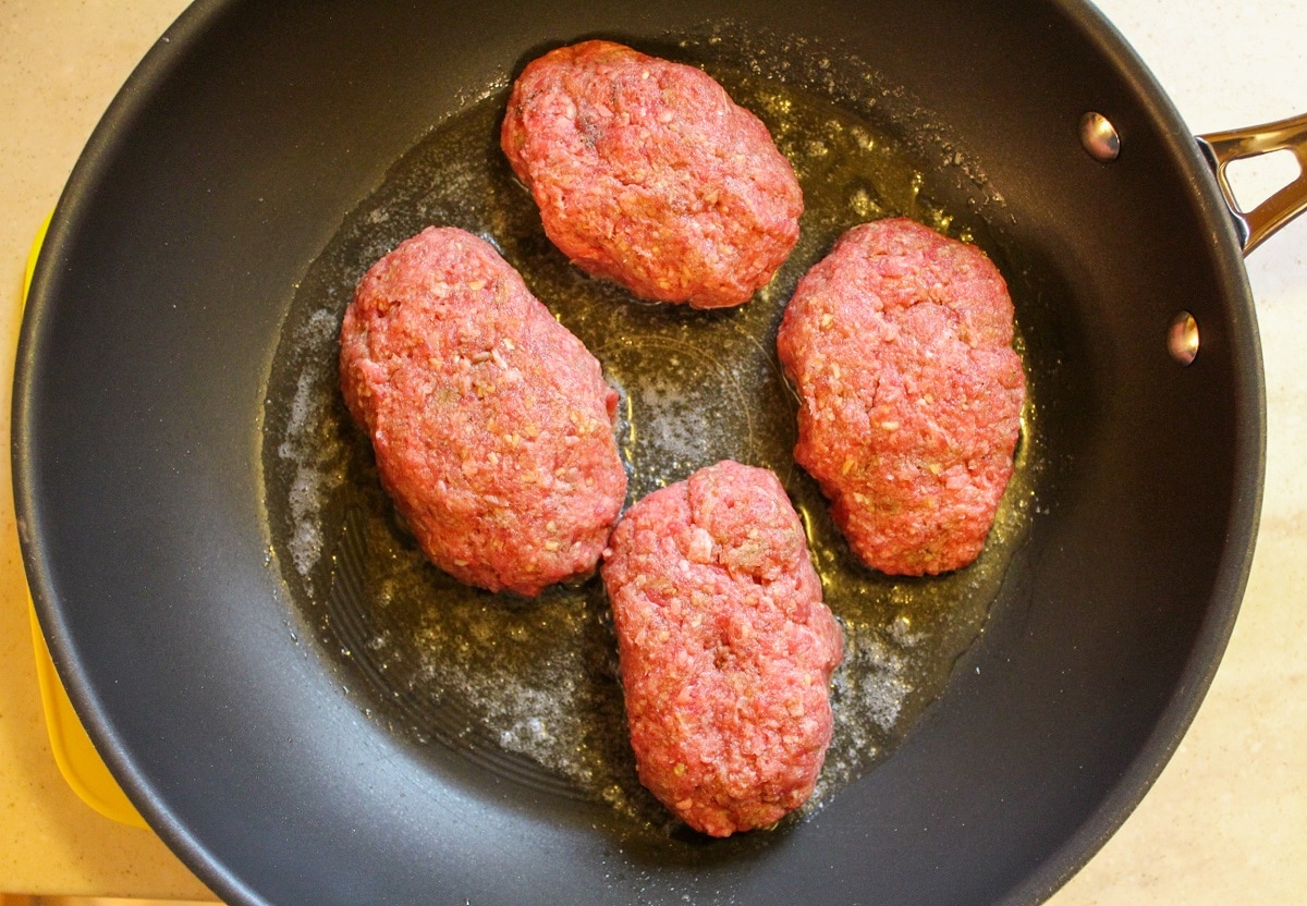 skillet cooking meat