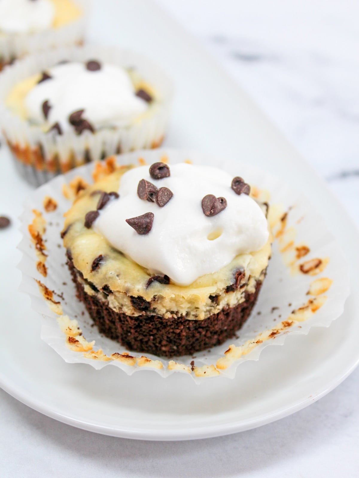 mini chocolate chip cheesecake with wrapper