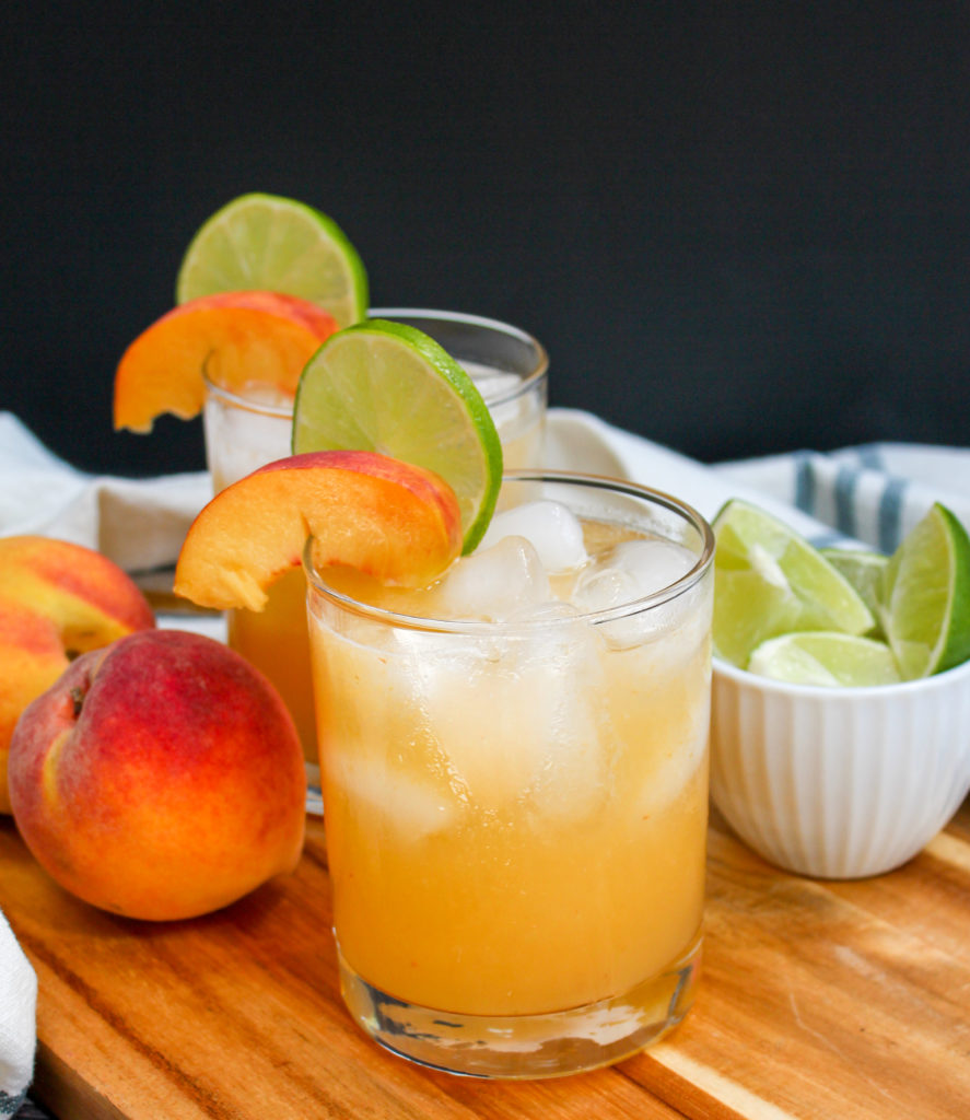 margarita in a glass with peaches