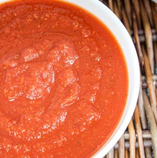 close-up shot of marinara sauce in a bowl