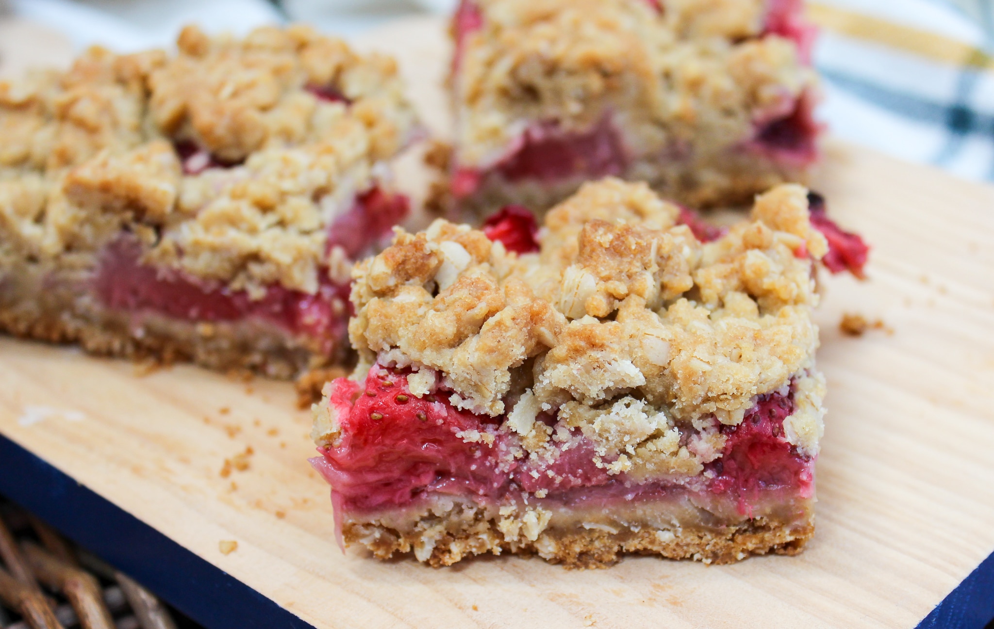 Strawberry Crumb Bars cut in squares