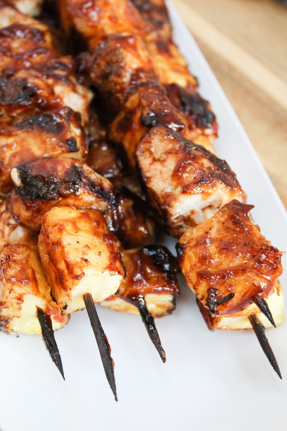 chicken pineapple with bbq sauce on a stick