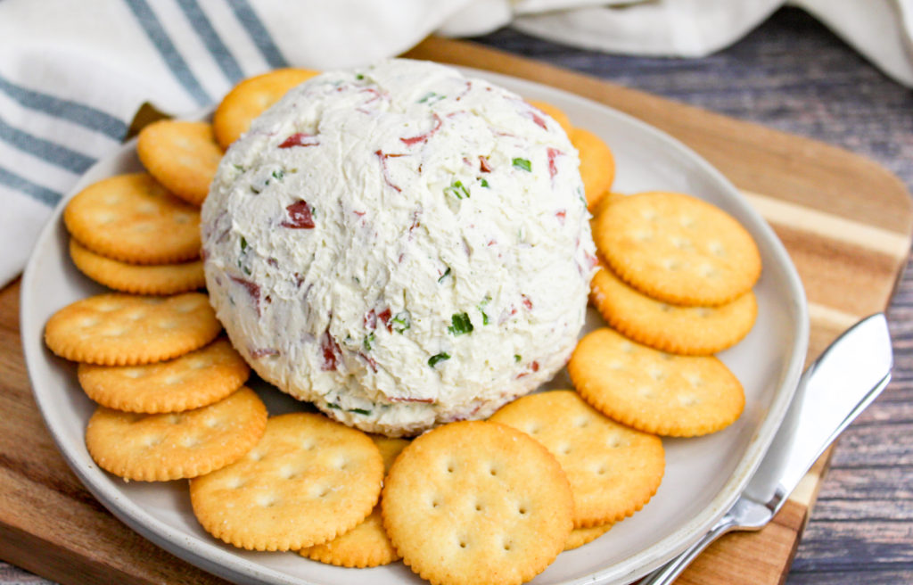 Cheese Ball on a Plate with Crackers