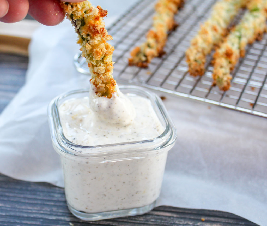 asparagus fries dipped in sauce