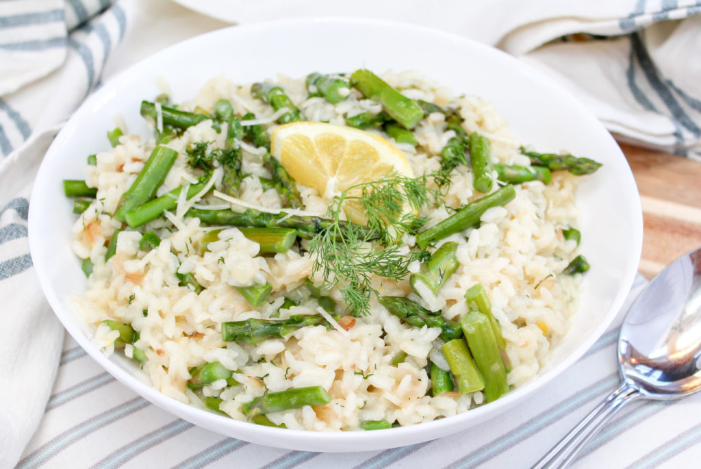 Asparagus risotto in a bowl