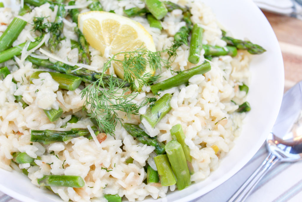 Asparagus risotto in a bowl