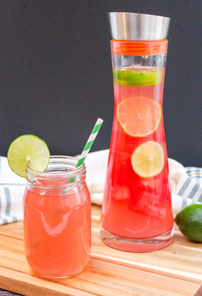 Watermelon Lime Agua Fresca in a pitcher and a glass