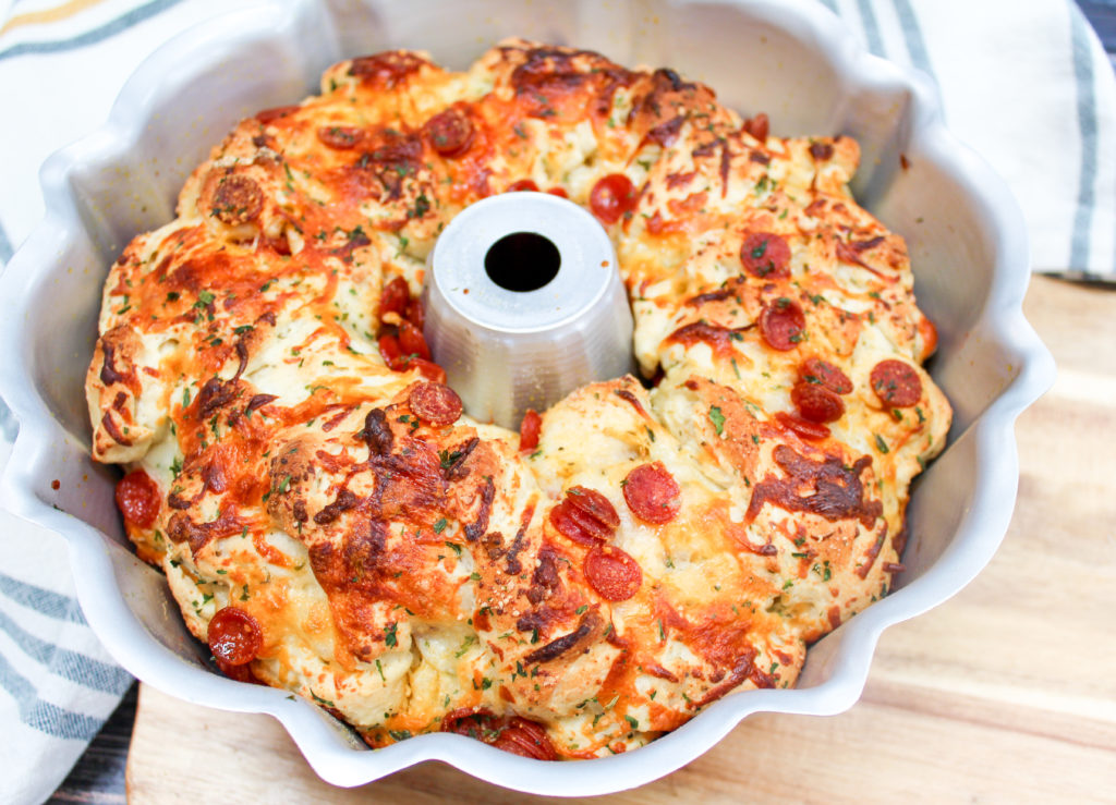 pizza bread in a baking dish
