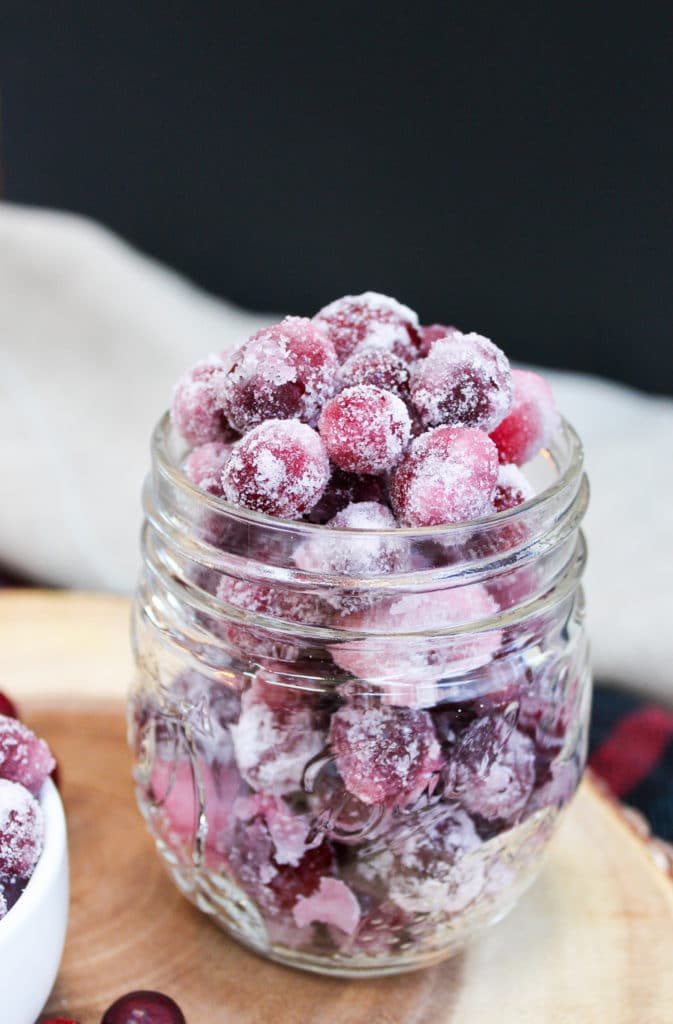 sugared cranberries in a jar