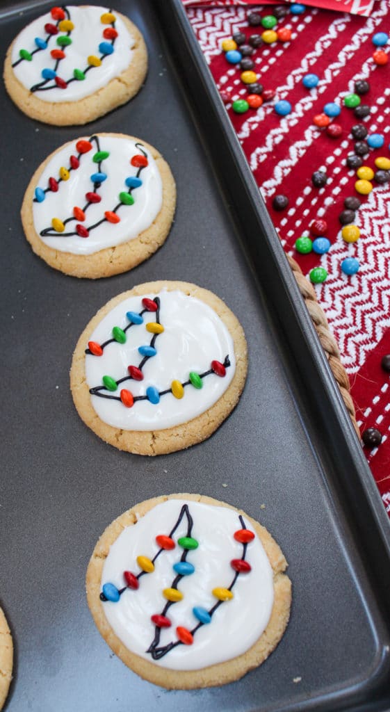 christmas lights cookies on a baking sheet