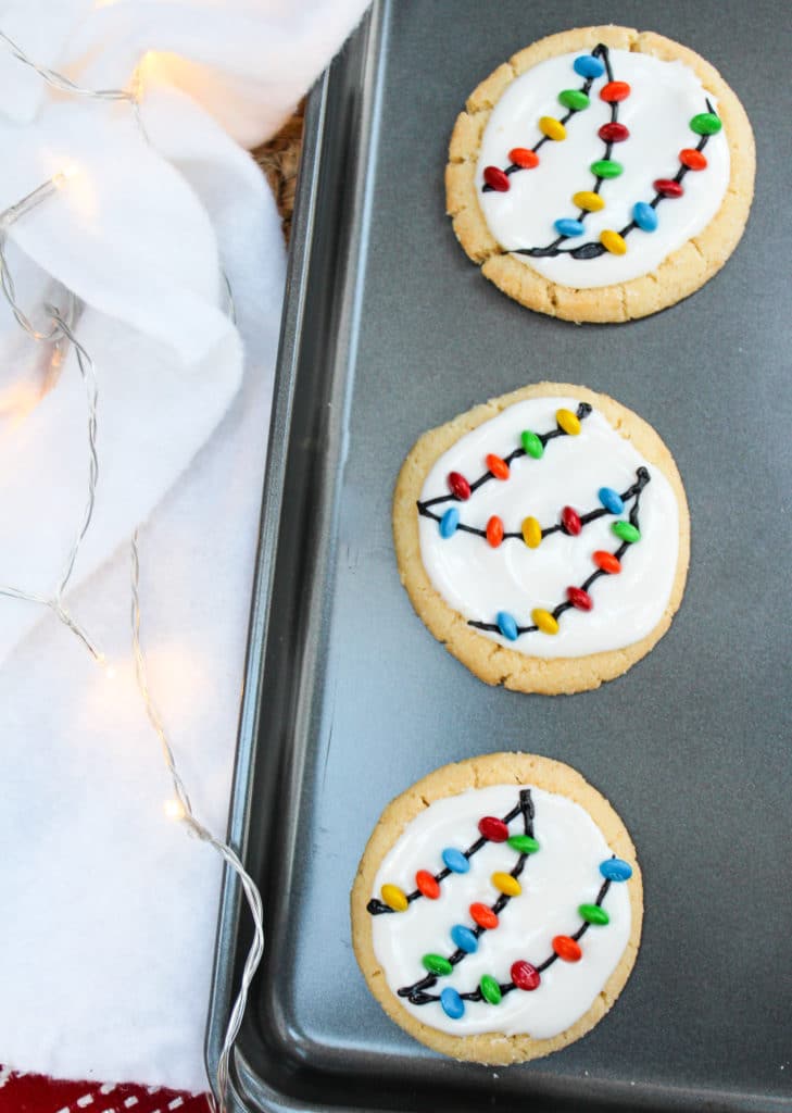 christmas lights cookies on a baking sheet