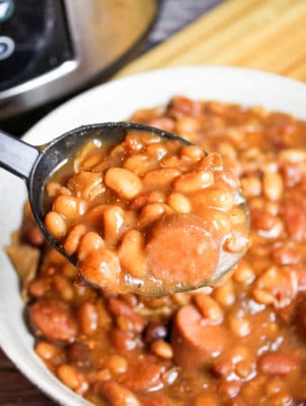 beans scooped from a bowl