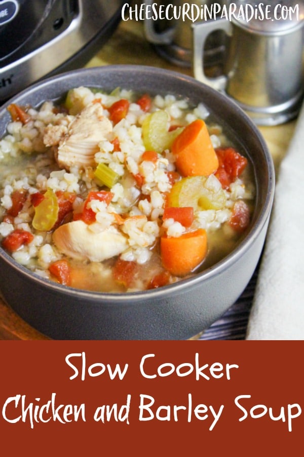 soup in a bowl next to the slow cooker