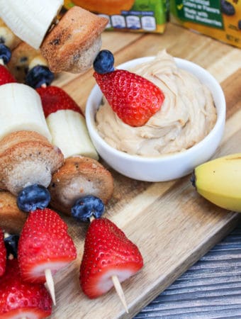 muffins and fruit on a skewer