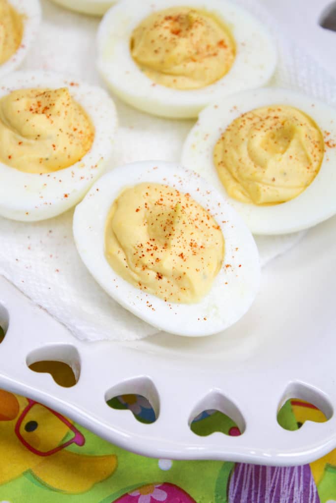 deviled eggs on a white plate