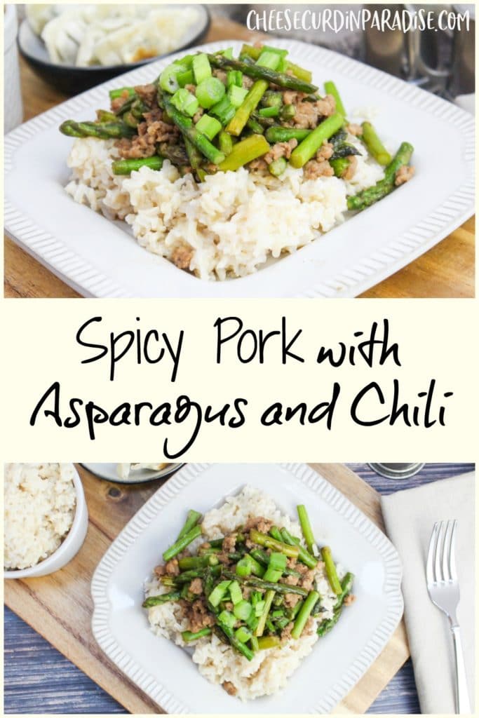 pork and asparagus on a plate
