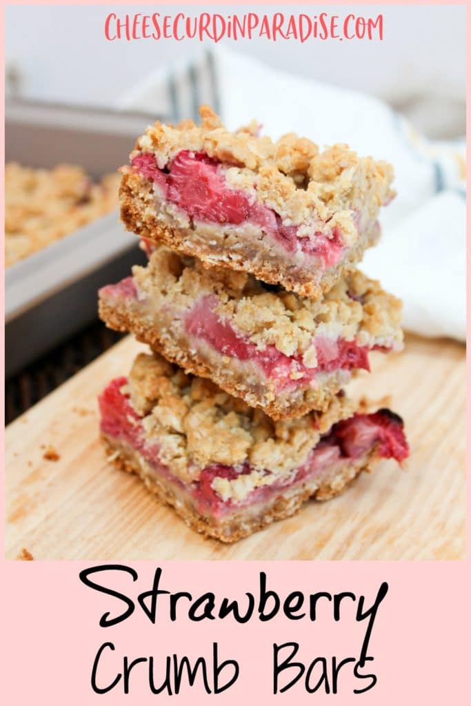 Strawberry Crumb Bars cut in squares and stacked