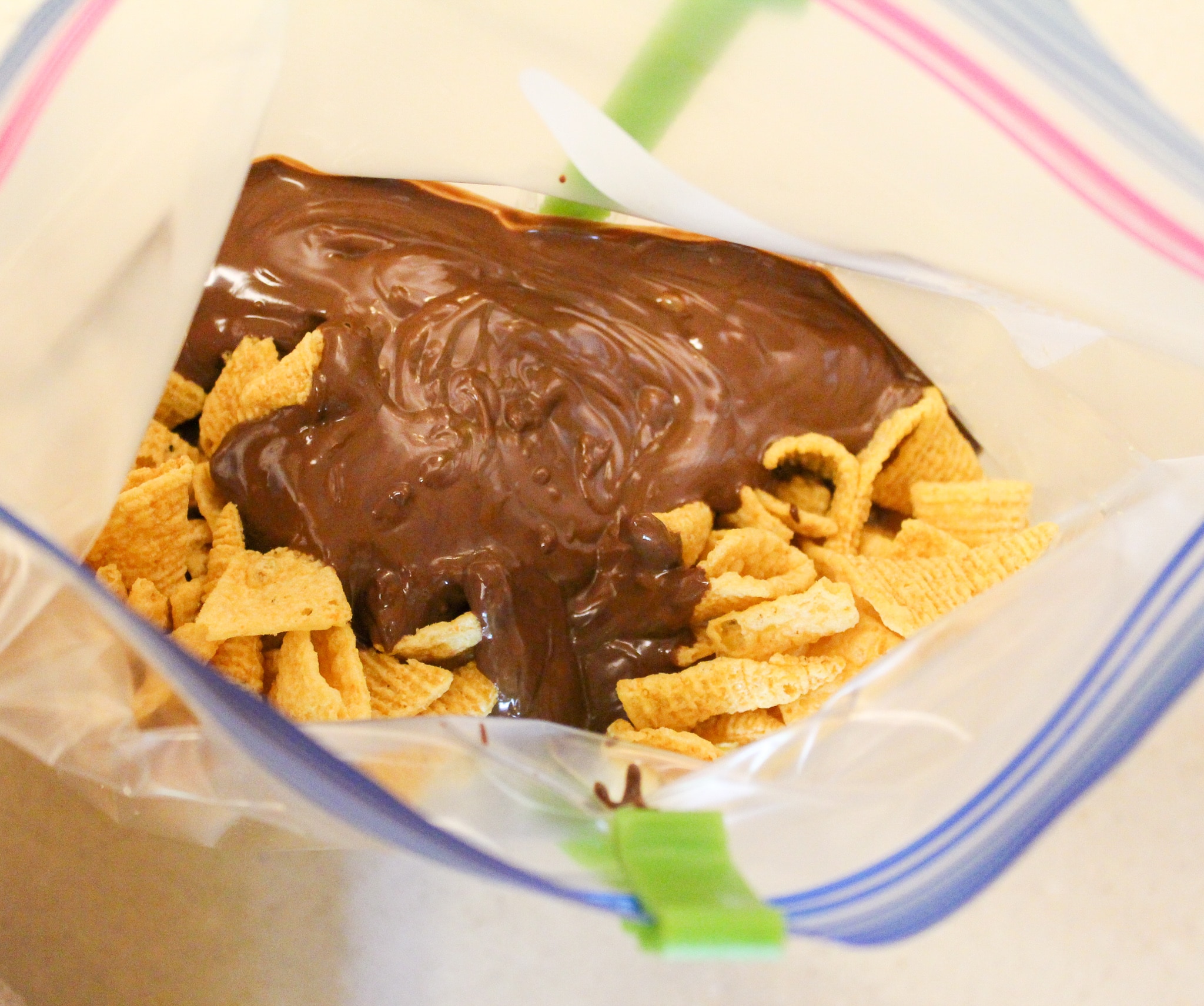 bugles with chocolate in a bag