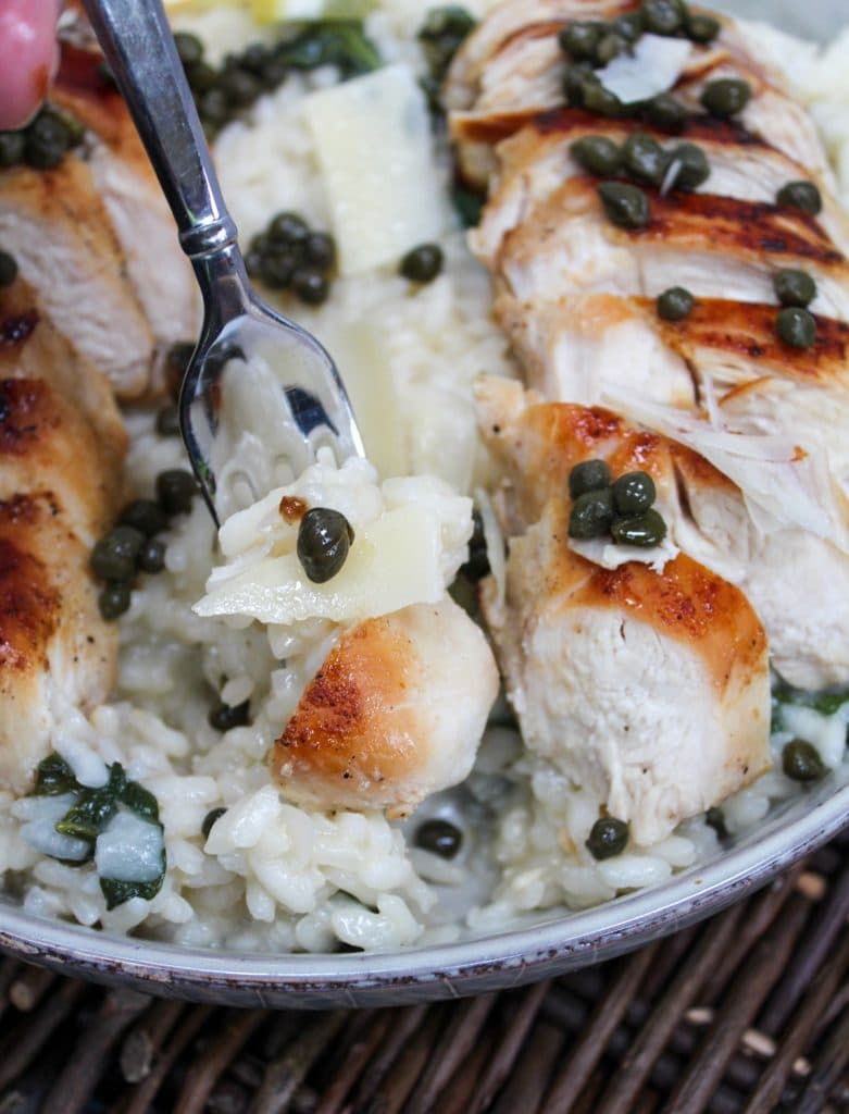 risotto with sliced chicken