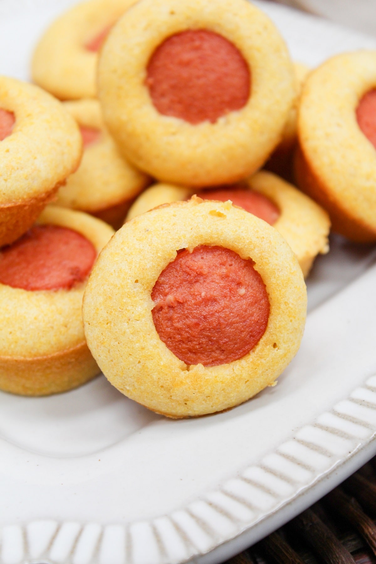close-up on corn dog muffin on a plate
