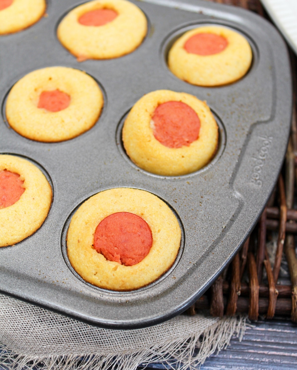 corn dog muffin cooked in pan