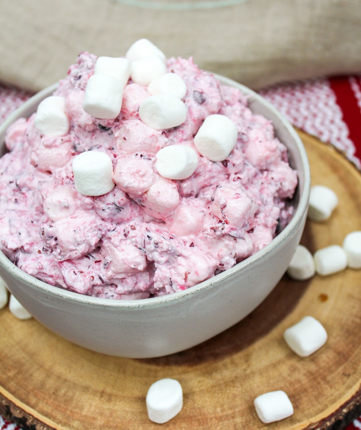cranberry fluff salad in a bowl