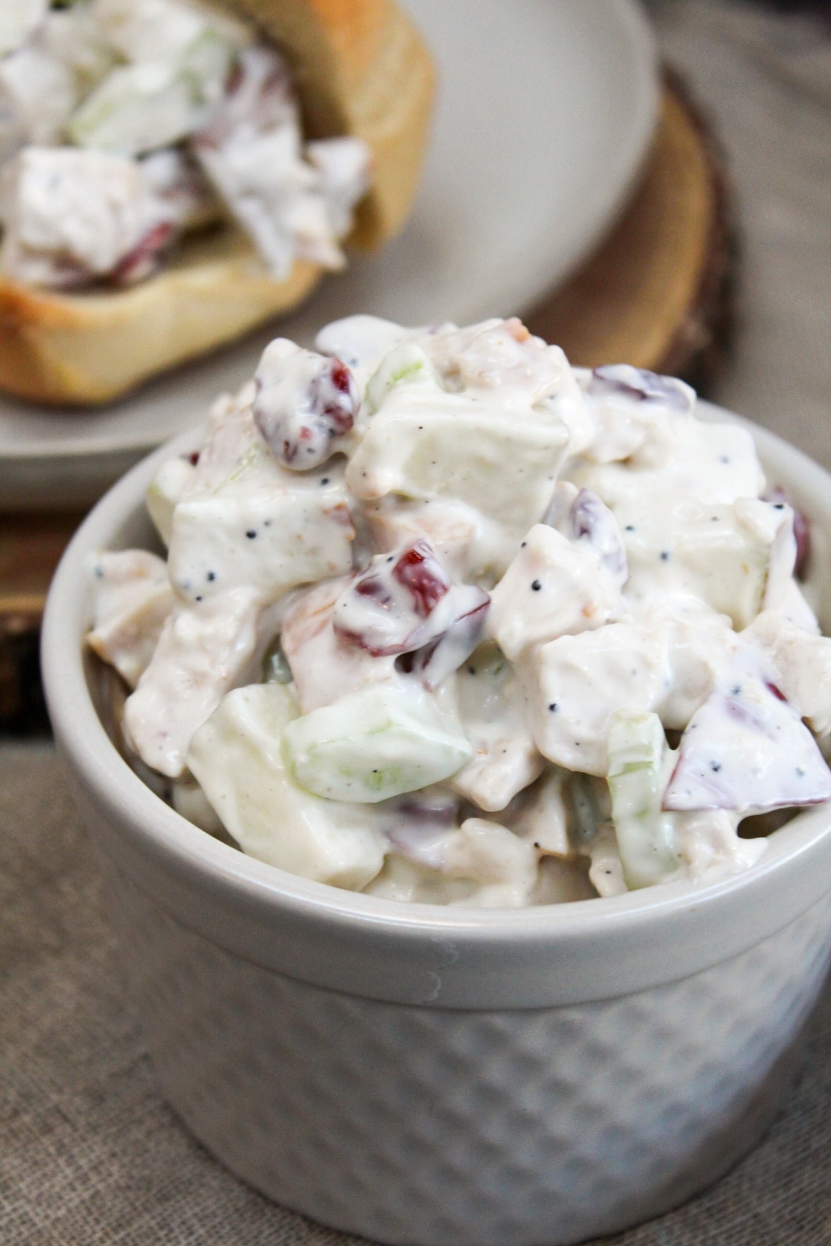 turkey apple cranberry salad in a bowl