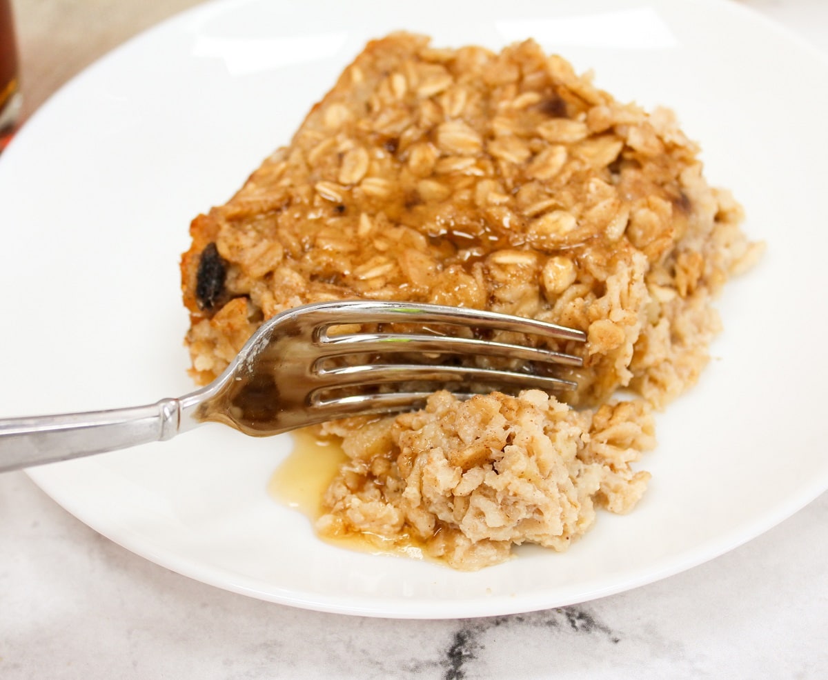 plated oatmeal with fork
