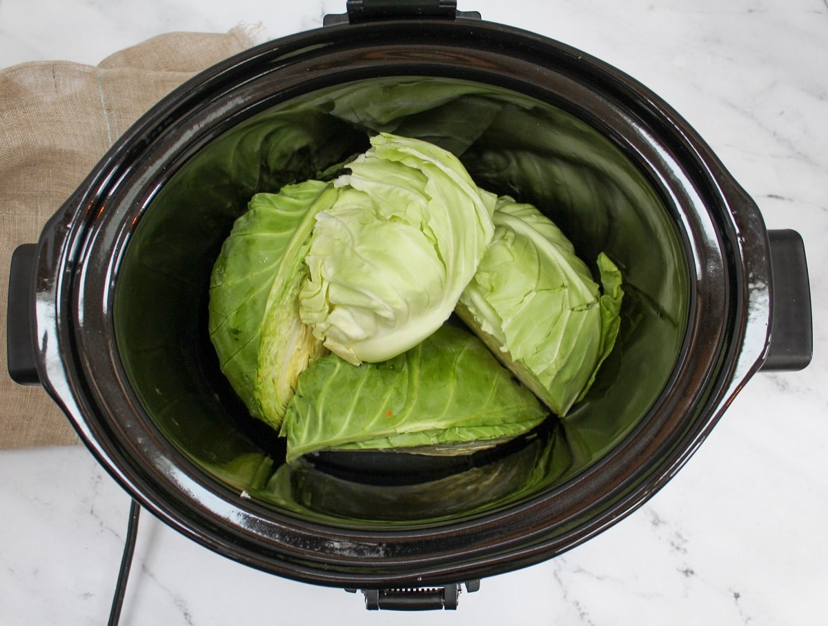 uncooked cabbage in slow cooker