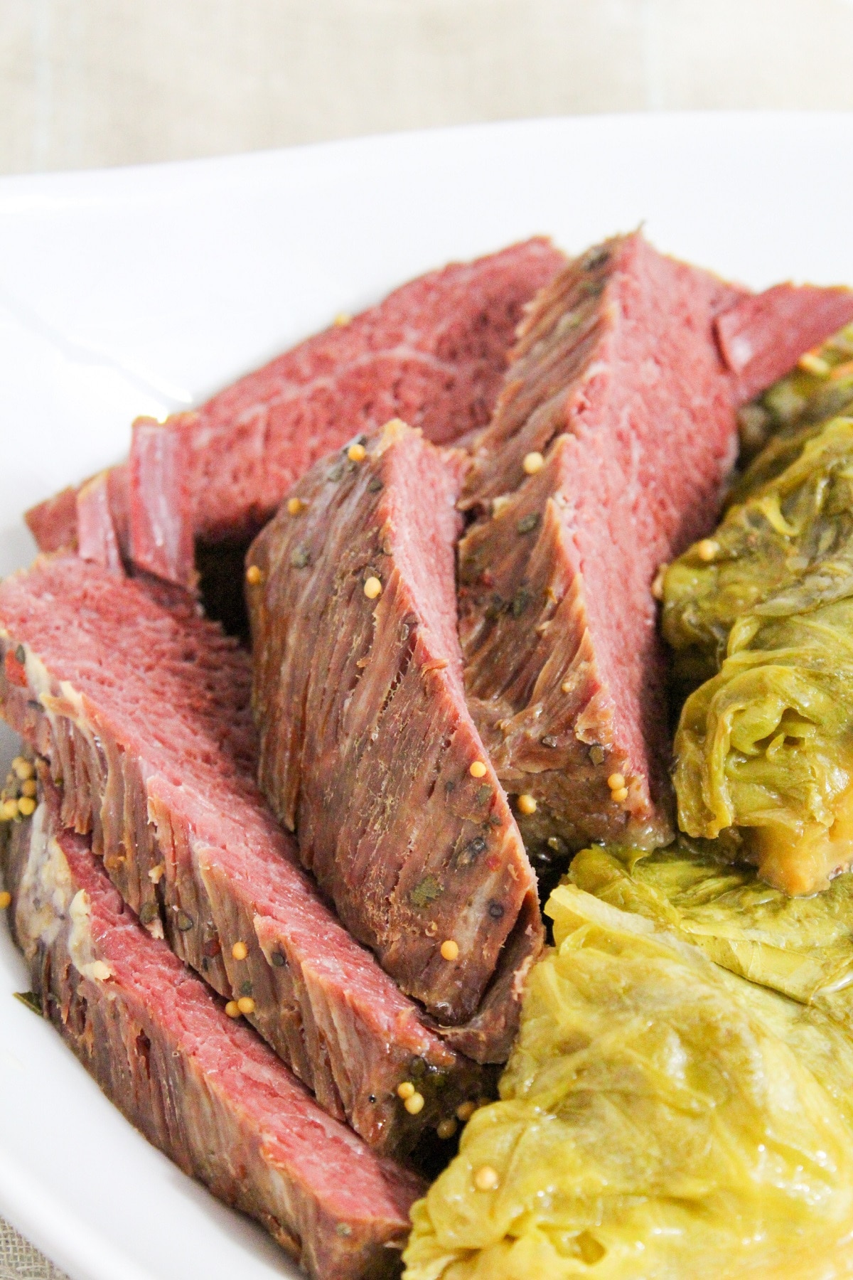 sliced corned beef with cabbage