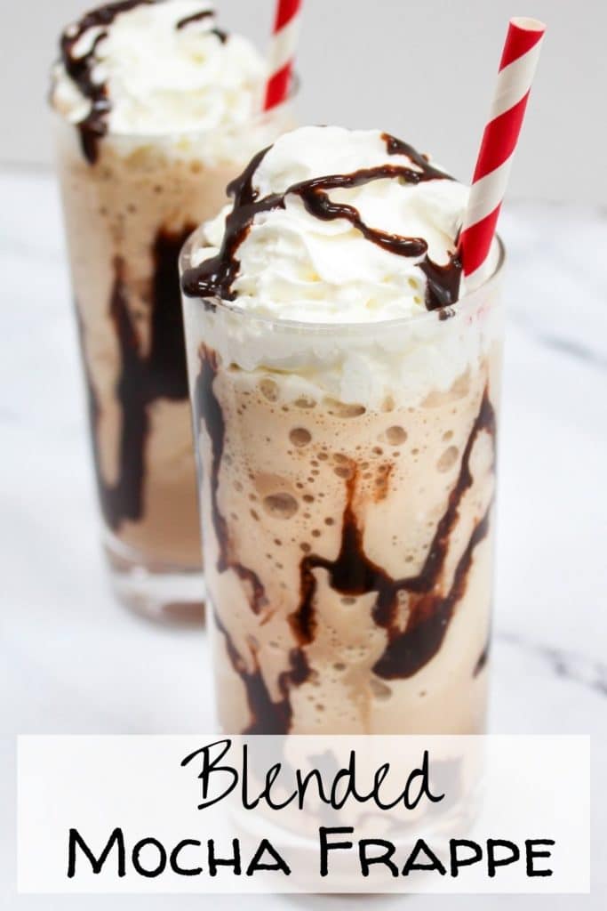 Blended Mocha Frappe with red and white straw