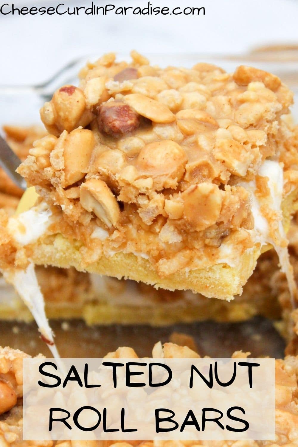 salted nut roll bar scooped from pan