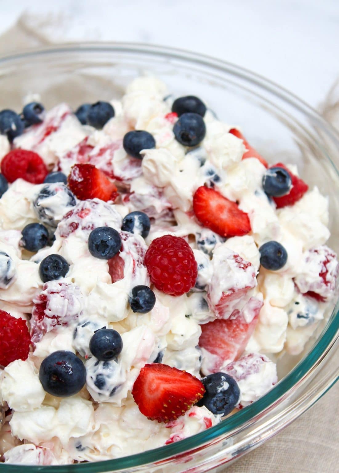 Red White and Blue Cheesecake Salad (A 4th of July Recipe)