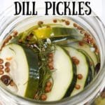 sliced easy refrigerator dill pickles in an unsealed glass jar