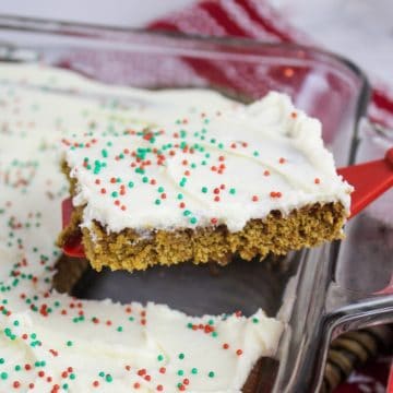 gingerbread cookie bar cut into a slice