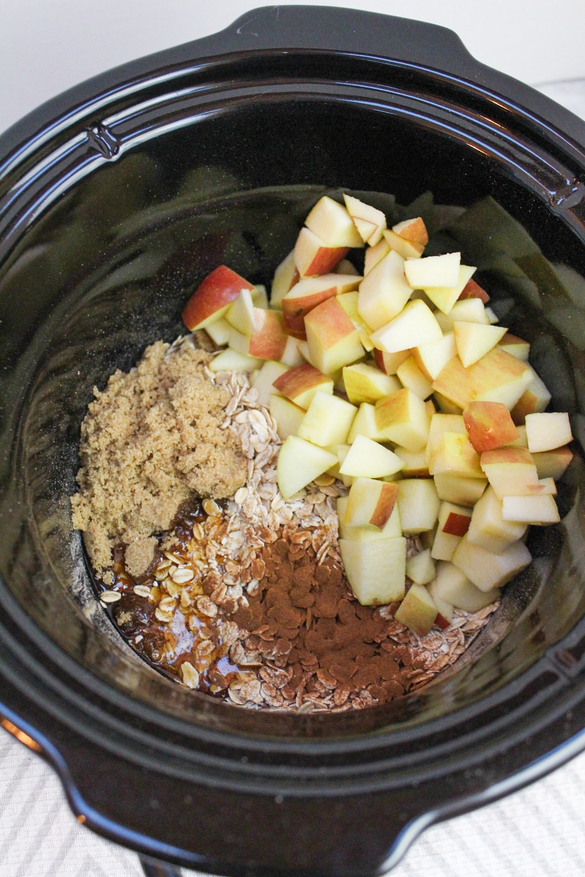 slow cooker apple cinnamon oatmeal in a slow cooker uncooked