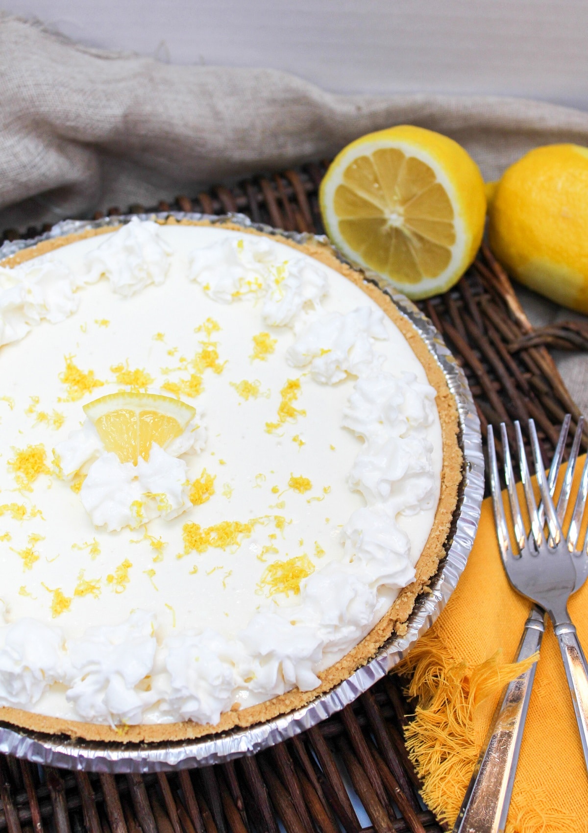 frozen lemonade pie with forks on the side